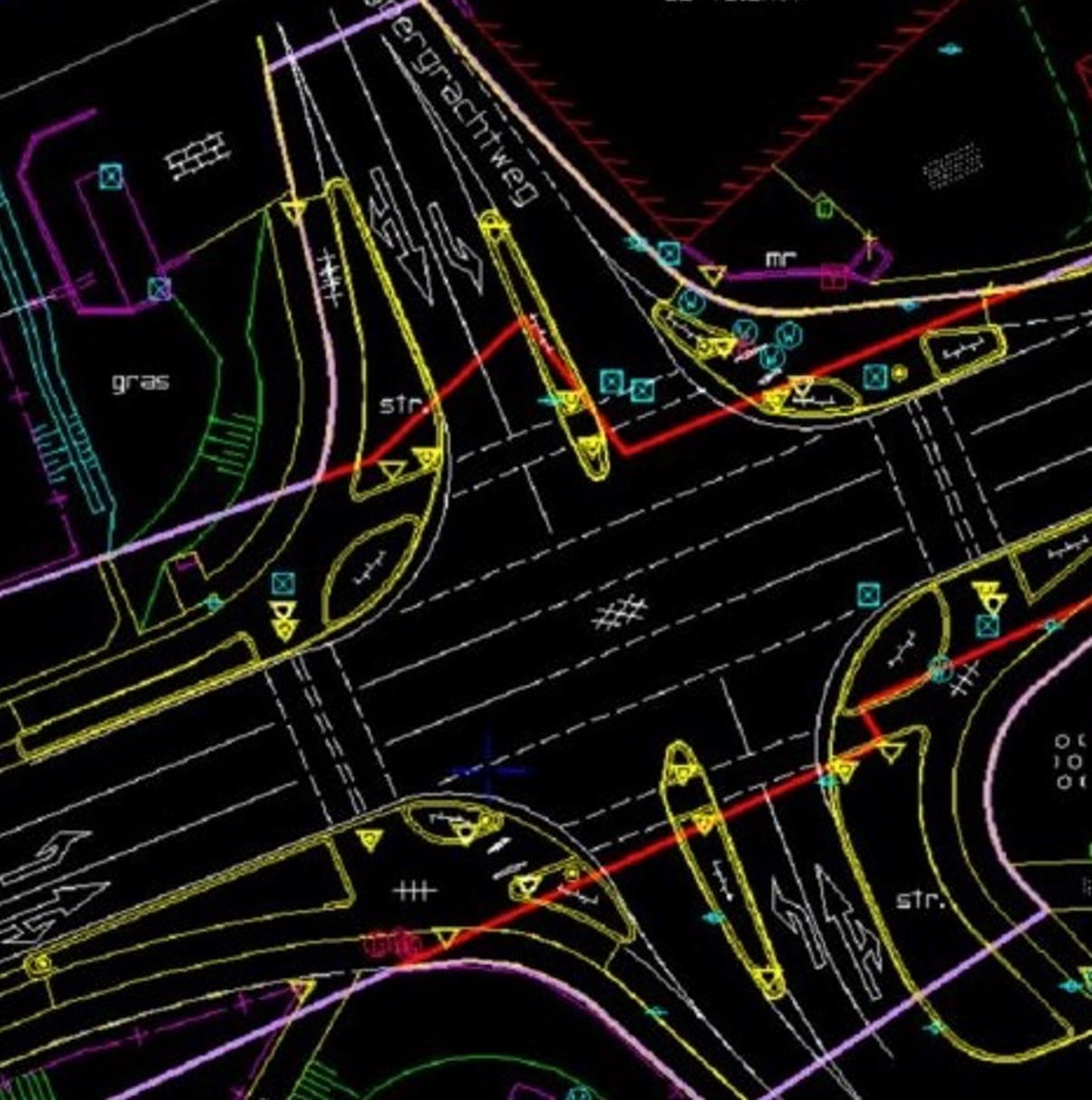 Colorful 3D model of a roadway intersection